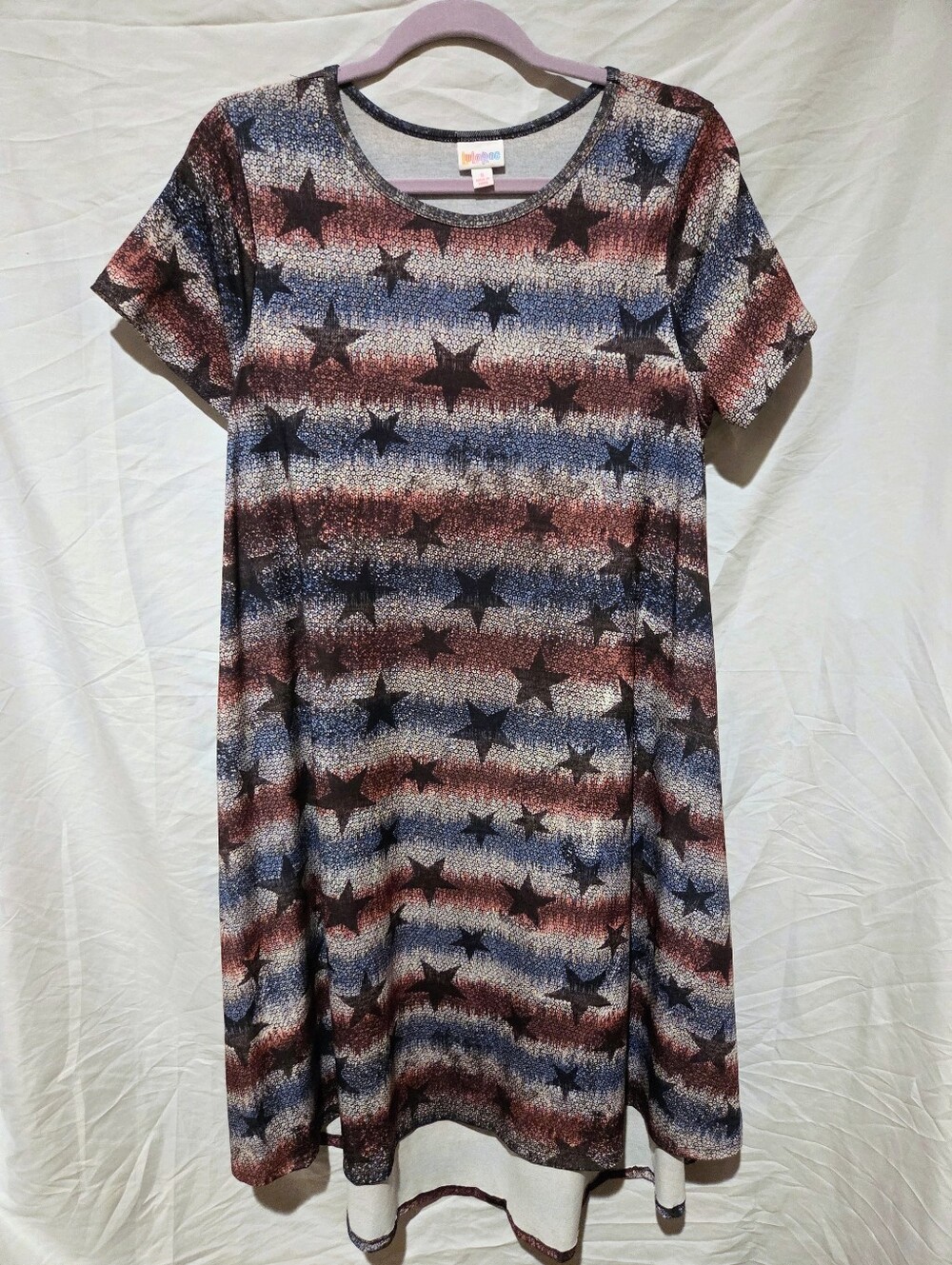 LulaRoe Dress Casual Star Print Red & Blue Short Sleeve Dress